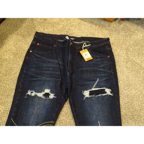 NWT Sz 40 Jeff Staple Workwear Dark Stone Wash Jeans 2111D6738 Distressed Holes - Picture 4 of 9